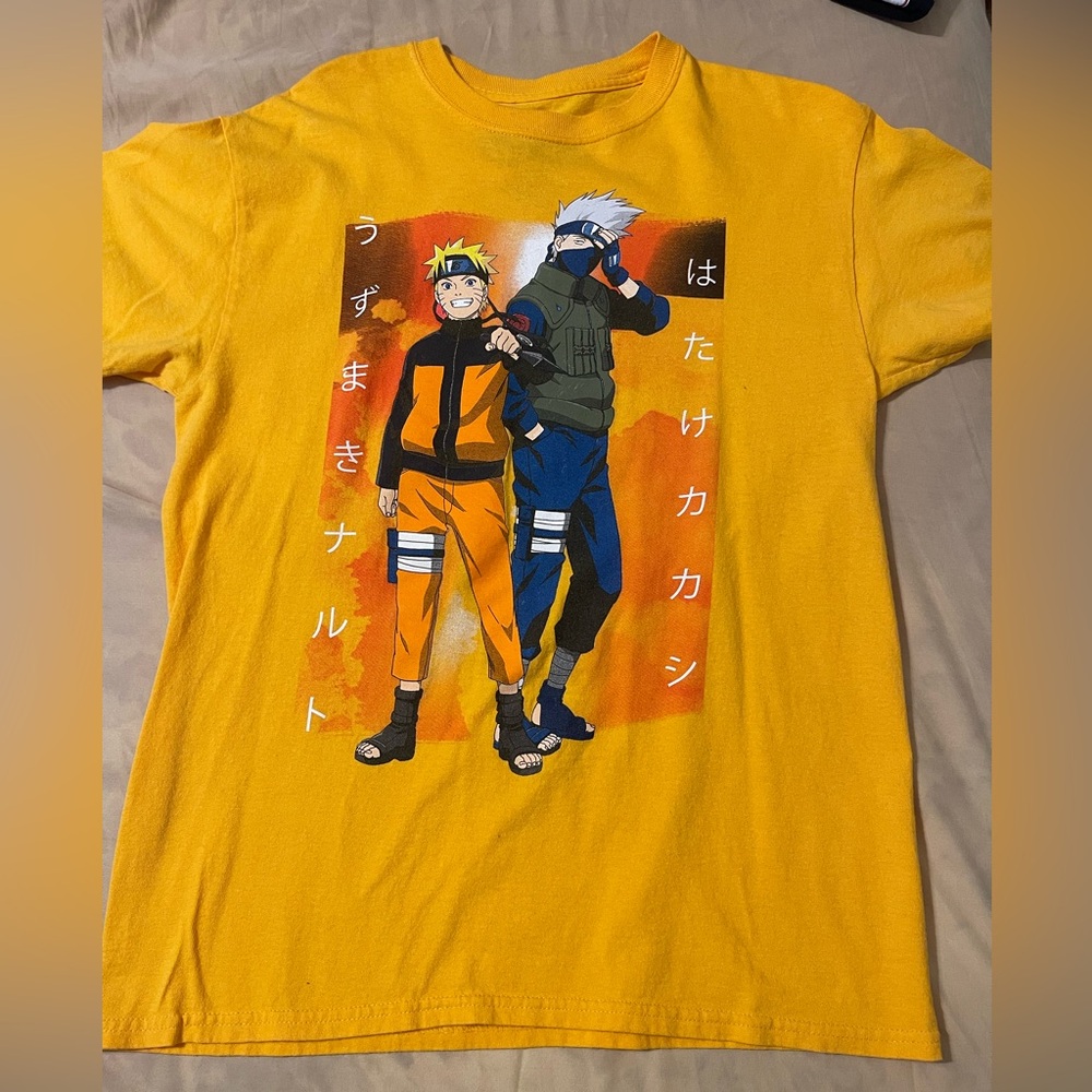 Dark yellow short sleeve naruto tee.